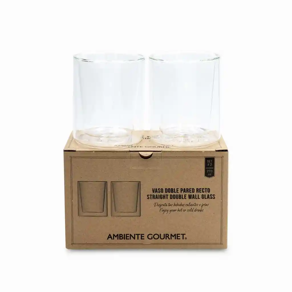Vaso Doble Pared Recto 270ml Setx2