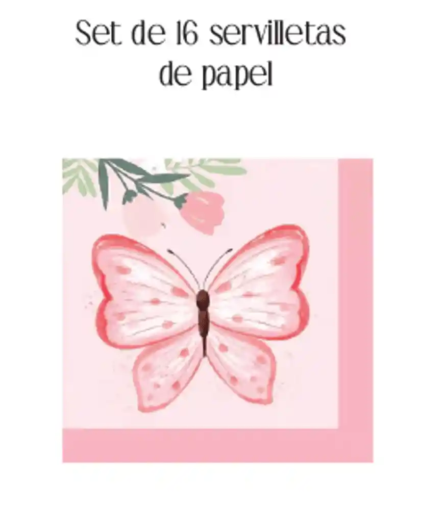Playmart Mariposa Servilleta Rosada 33 X 33 Cm - 18 G