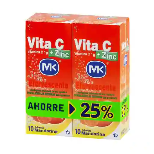 Vita C Mk + Zinc Vitaminas en Tableta Efervescente Sabor a Mandarina