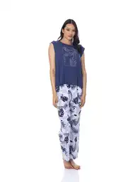 St Even Pijama Camiseta + Pantalón Largo Hojas Azul Talla S