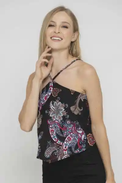 Top Tipo Pañuelo Paisleys Color Negro Talla XS Ragged