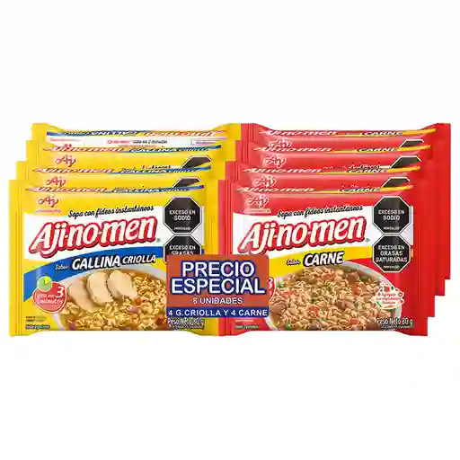 Ajinomen Sopa Instantanea Con Fideossabor Carne Y Gallina Criolla Caja X 8 Unds