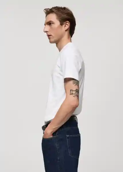Camiseta Strech Blanco Talla L Hombre Mango