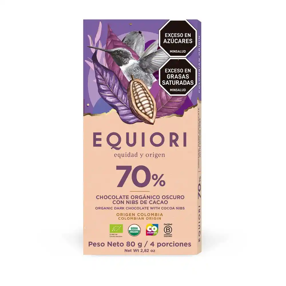 Chocolate Equiori Oscuro Organico 70% (80 Gr)