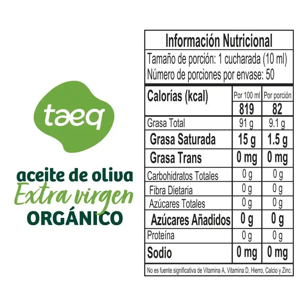 Taeq Aceite de Oliva Extra Virgen Orgánico