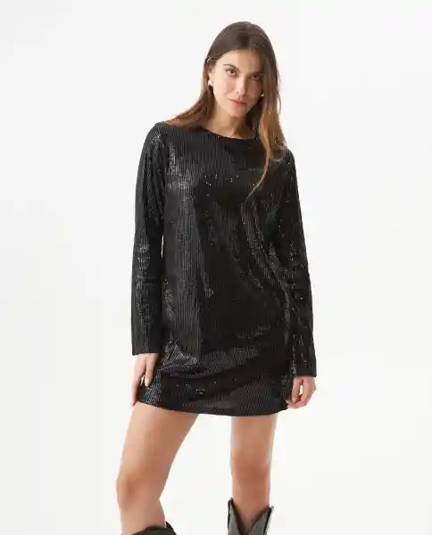 Vestido Sequin Dress Negro Sombrio Ultraoscuro Talla L Chevignon