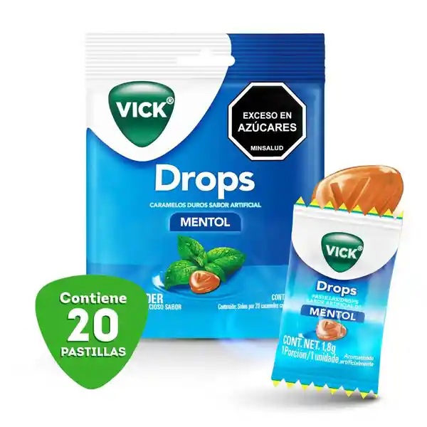 Vick Drops Pastillas Sabor Mentol 20 Pastillas Individuales