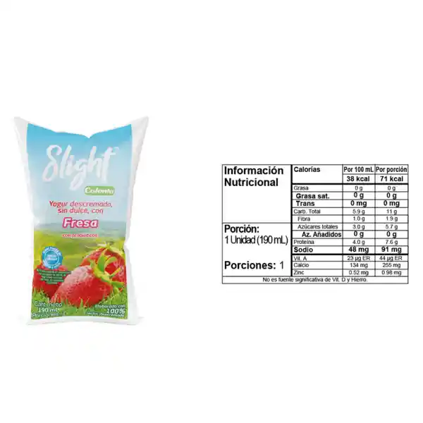 Yogur en Bolsa Slight Surtido 190 mL x 6 U