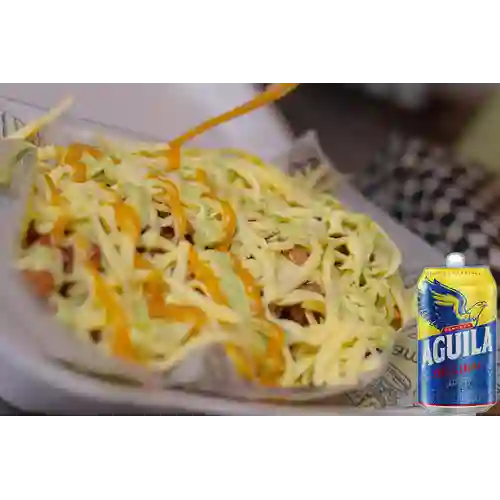 Combo Salchipapas Especial + Aguila 355 ml