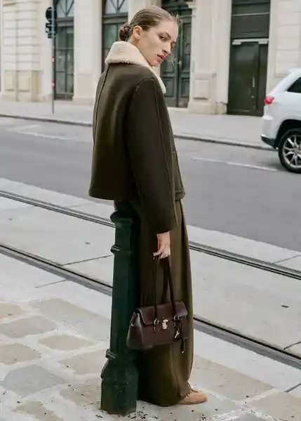 Chaqueta Mus Khaki Talla M Mujer Mango