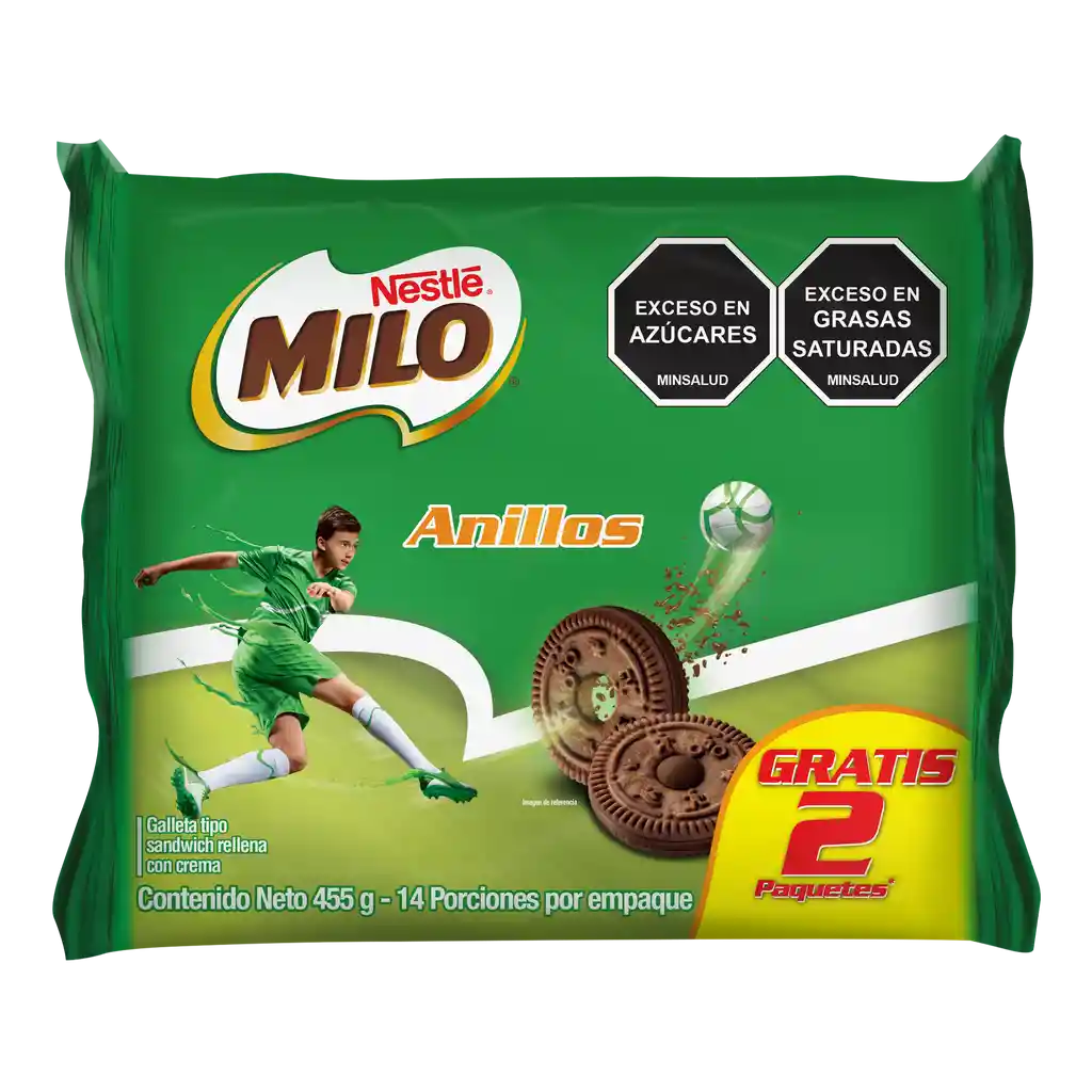 Galletas MILO Anillos rellenas con crema Pague 12 lleve 14 Unds x 455g