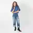 Blusa Cuello Camisero Manga Corta Azul Talla M 727525