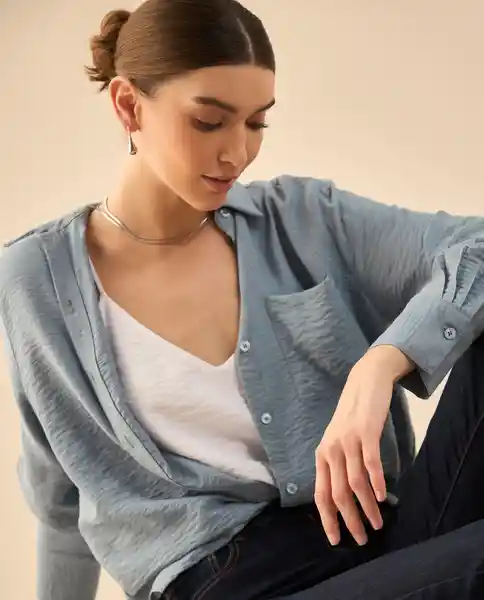Camisa Azul Chambray Medio Talla M 412G011 Esprit