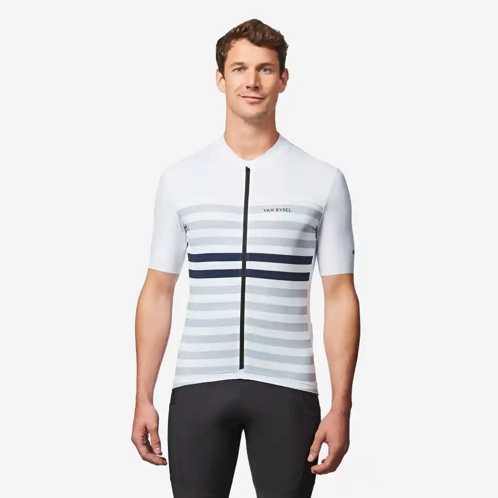 Camiseta Manga Corta Ajustada Ciclismo Ruta Edr 2 Hombre Blanco Marinero