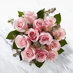 Arreglo Floral de 12 Rosas Rosadas Pink en Ramo