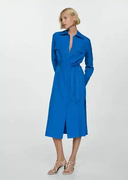 Vestido Mate Azul Talla M Mujer Mango