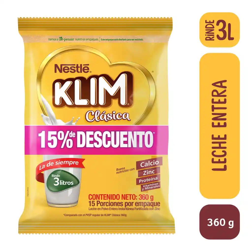 Leche en polvo KLIM Clásica x 414g gratis 54g