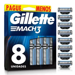 GILLETTE Mach 3 Repuestos para Cuchilla de afeitar con 3 Hojas 8 Repuestos Máquina de Afeitar para Barba Afeitadora para Hombre