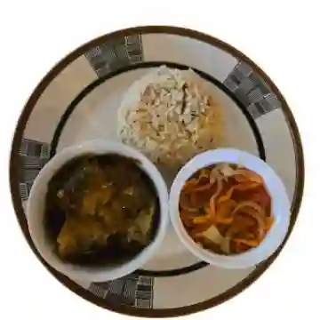 Aloo Baingan con Arroz Pulao