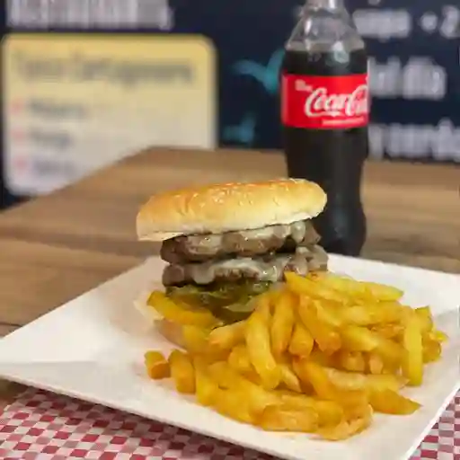 Hamburguesa Doble + Papas Y Gaseosa