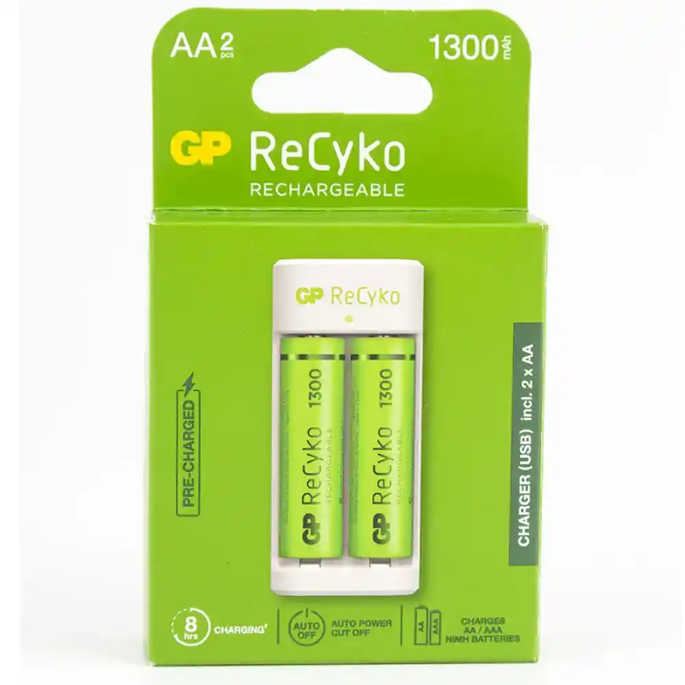 Gp Recyko Cargador de Pilas 1300 Mah + Pilas AA