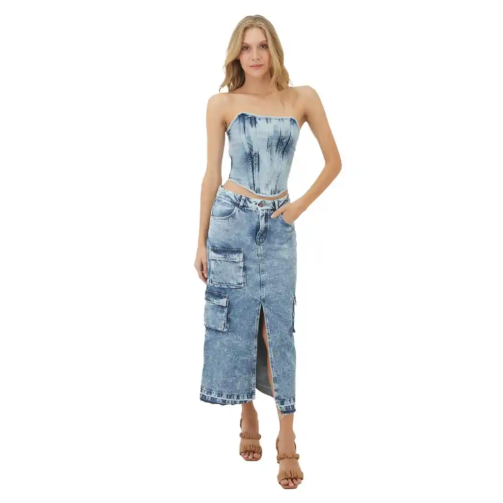 Falda Larga Azul Para Mujer Tara