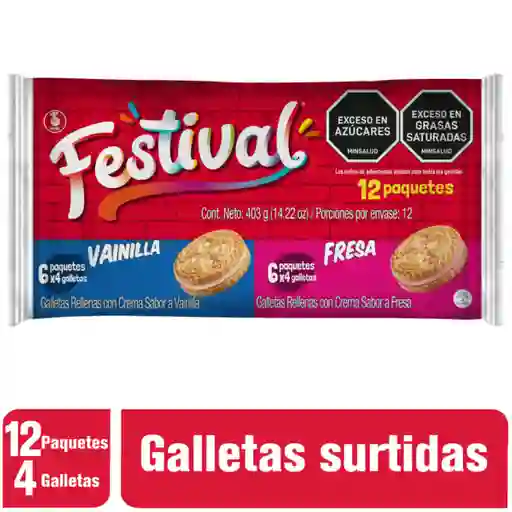 Festival Galletas Tipo Sándwich Sabor a Fresa y Vainilla