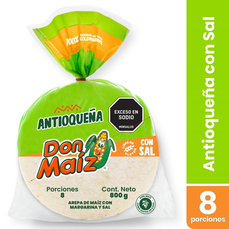 Arepa Don Maiz Antioqueña Con Sal 8 Unidades. 800G.