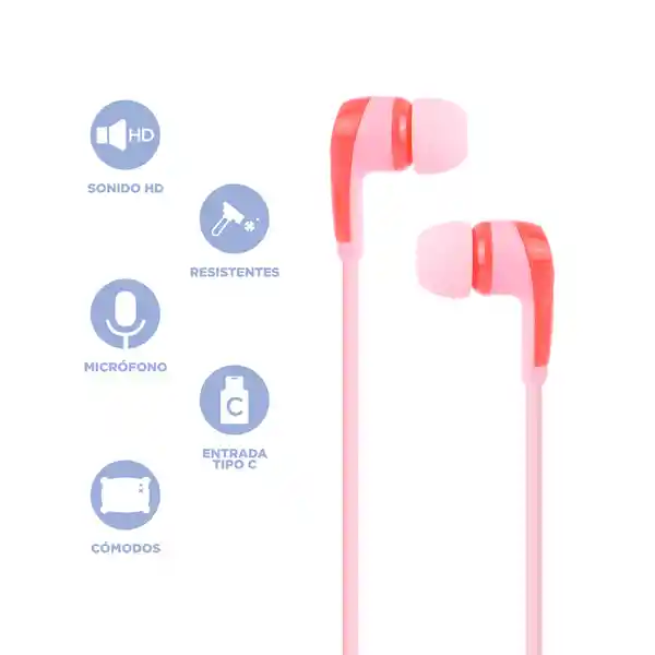 Audífonos Con Cable Tipo C Rojo y Rosa Mod Ebpe A60Fc Miniso