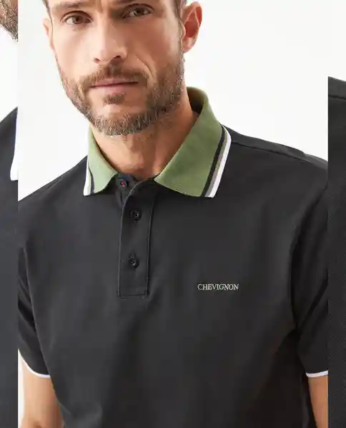 Camiseta Contrast Polo Neck Negro Sombrio T L Chevignon