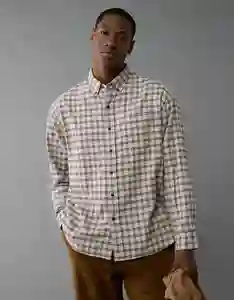 Camisa Hombre Beige Talla: LARGE 6384201 American Eagle