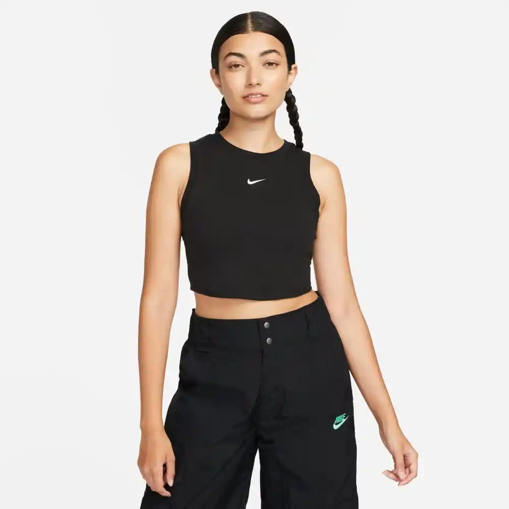 Nike Crop Nsw Essntl Rib Tank Mujer Negro XS