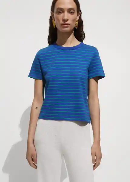 Camiseta Boxy Azul Talla M Mujer Mango