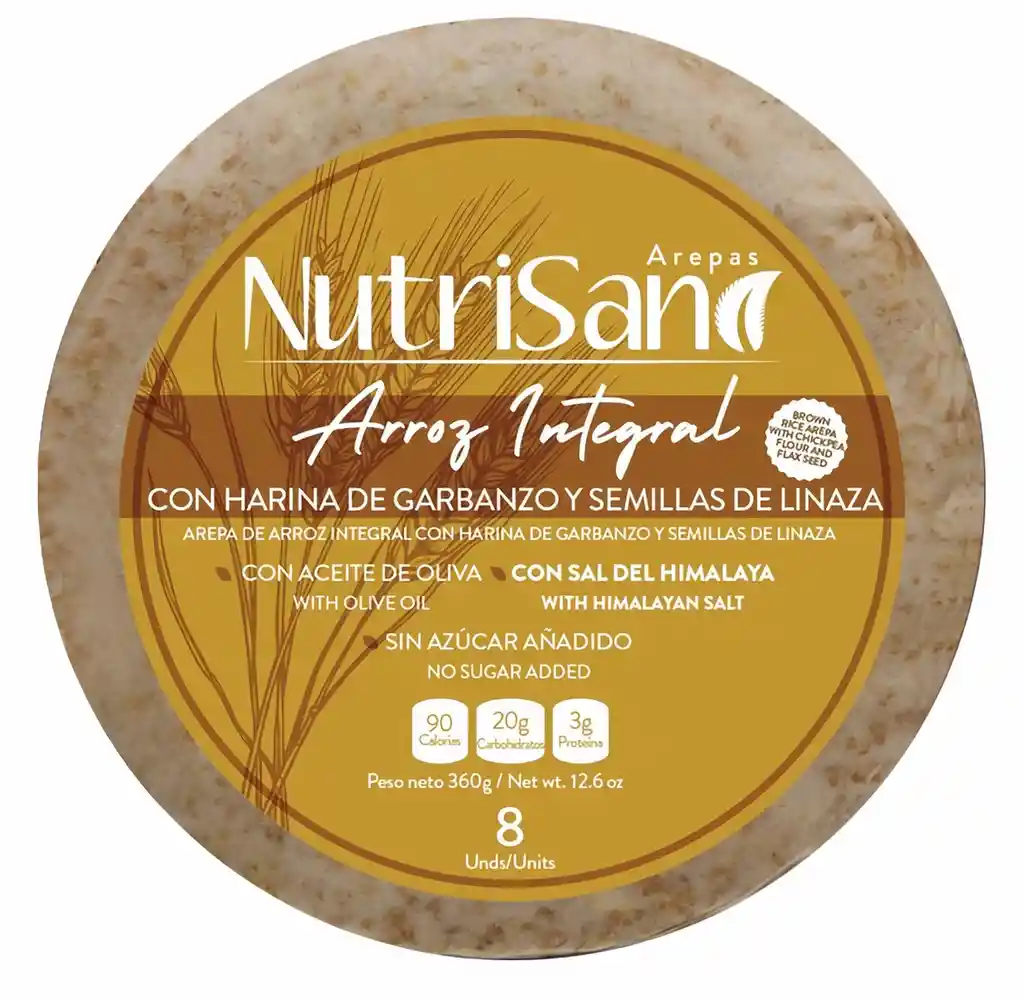 Nutrisano Arepas de Arroz Integral Garbanzo y Semillas de Linaza