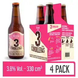 3 Cordilleras Cerveza Rosada Bnr 330 mL x 4 Und