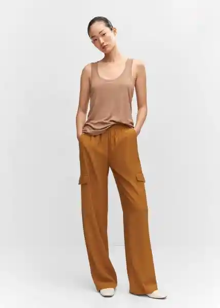 Pantalón Nilo Ocre Talla L Mujer Mango