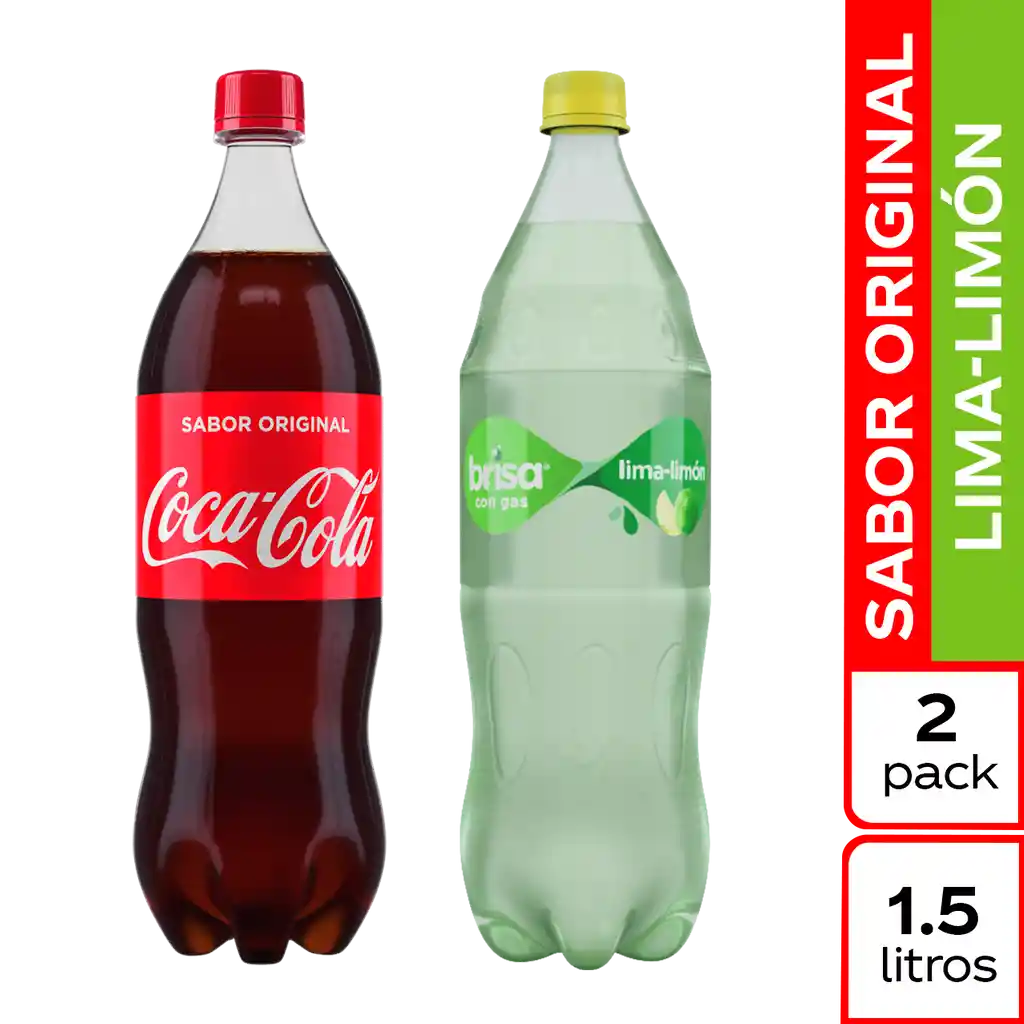 Coca-Cola Gaseosa Sabor Original 1.5L + Brisa Saborizada Lima Limon 1.5L
