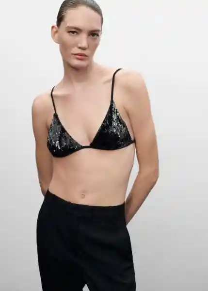 Sujetador Glitter Negro Talla S Mujer Mango