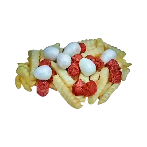 Salchipapas con salsa rosada
