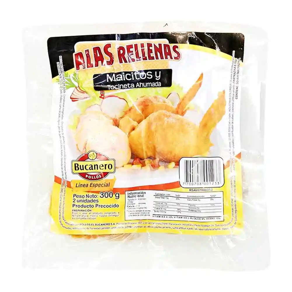 Bucanero Ala Rellena Maicitos y Tocino