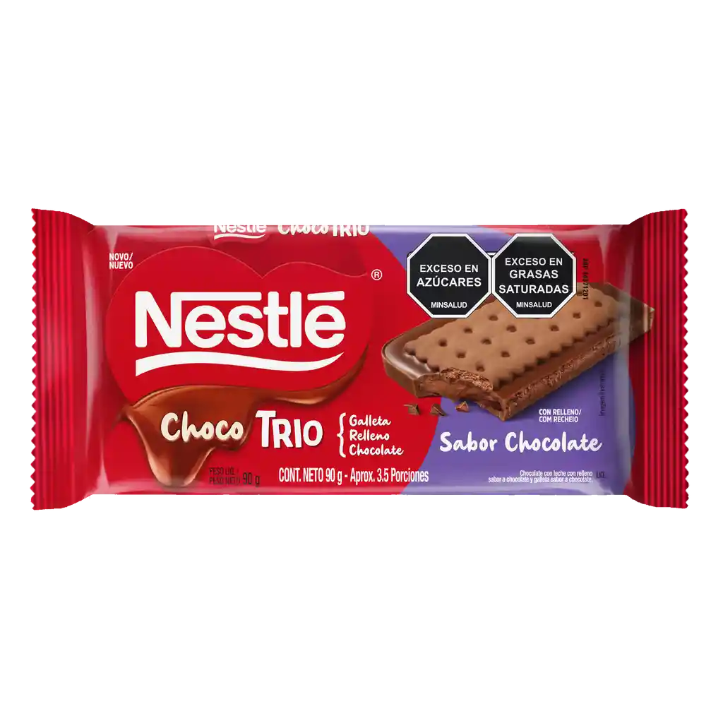 Chocolate ChocoTrio NESTLÉ con galleta y relleno sabor chocolate x 90g