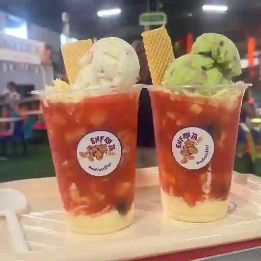 Salpicón con crema, queso y helado