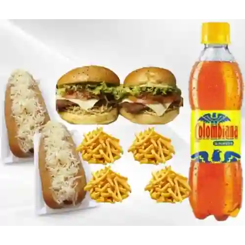 2 Perros + 2 hamburguesas y gaseosa