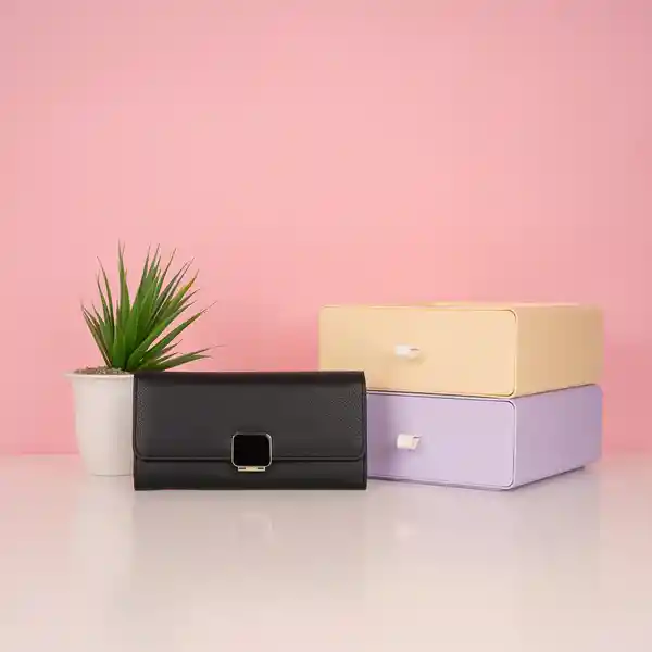 Billetera Para Mujer Rectangular Con Broche Negro Miniso