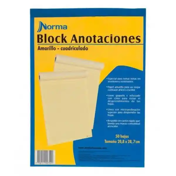 Norma Block Anotaciones Amarillo Cuadriculado