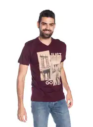 Camiseta de Cuello en V, Talla XL, Color Vino