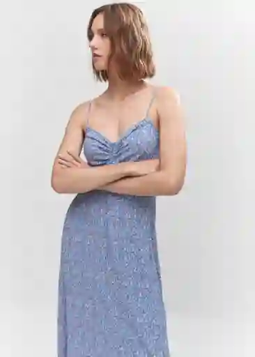 Vestido Pol Azul Talla M Mujer Mango