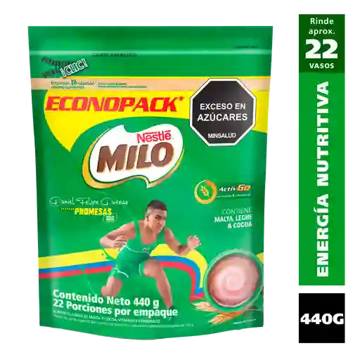 Bebida achocolatada con malta MILO ACTIV-GO Econopack x 440g