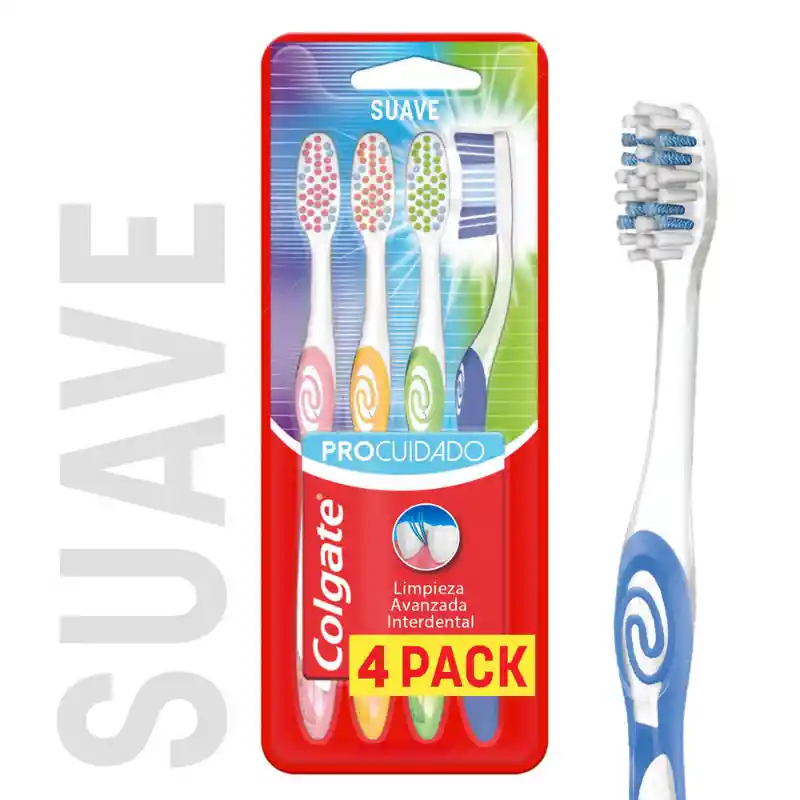 Cepillo de Dientes Suave Colgate Pro Cuidado x 4 Und