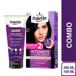 Combo Tinte Palette Color Creme 1-1 Negro Azul + Tratamiento